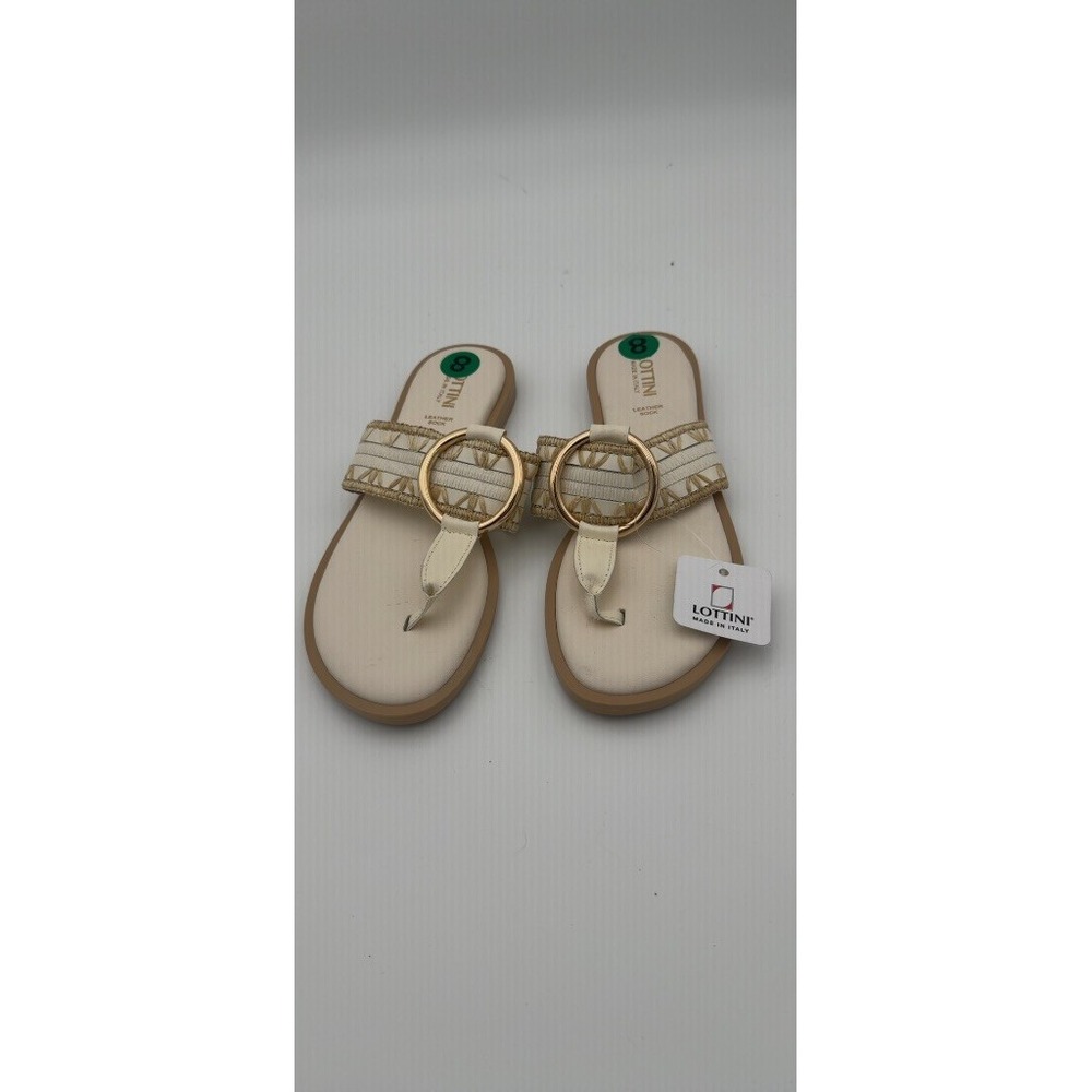 Lottini Thong Sandals Women 8 Off White NWT Leather Woven Ring Italy 23284